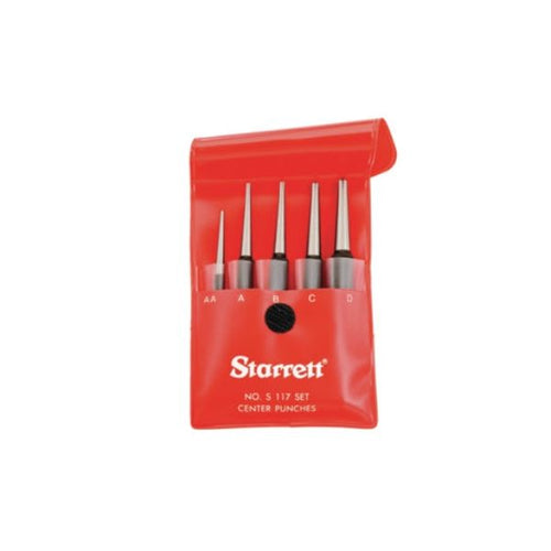 Starrett S117PC Steel Center Punch Set with Round Shank, Knurled Grip, 0-4" Length, 1/16, 5/64, 3/32, 1/8, 5/32 Diameter Tapered Point, 5 Pieces