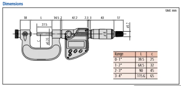 Mitutoyo Digital Screw Thread Micrometer IP65 Inch/Metric, 2-3" 326-353-30