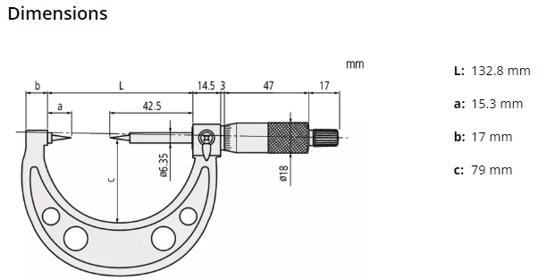 Point Micrometer with Carbide Tip 75-100mm, 15° Tip 112-168
