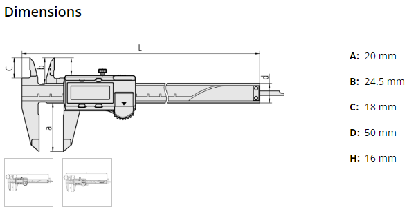 Mitutoyo ABSOLUTE AOS Calipers 0-200mm Square Depth Rod & Thumb Roller 500-172-30