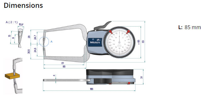 Mitutoyo External Dial Caliper Gauge , 0,005mm 209-404, 0-20mm ( Kroeplin Equivalent D220)