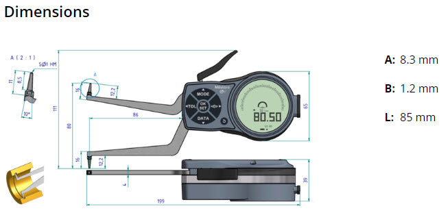 Mitutoyo Internal Digital Caliper Gauge 209-941, 60-80mm ( Kroeplin Equivalent L260)