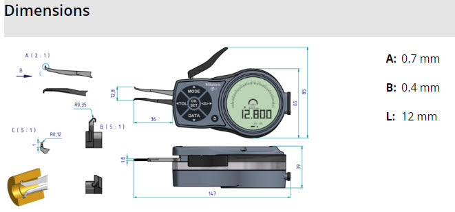 Mitutoyo Internal Digital Caliper Gauge 209-934, 2.5-12.5mm/.1-.5" ( Kroeplin Equivalent L102)
