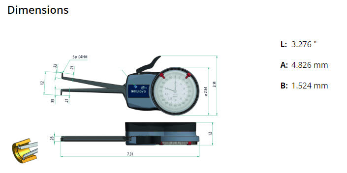 Kroeplin Metric Internal Dial Caliper Gauge .4-1.2" x .0002" H710 ( Mitutoyo Equivalent 209-352)