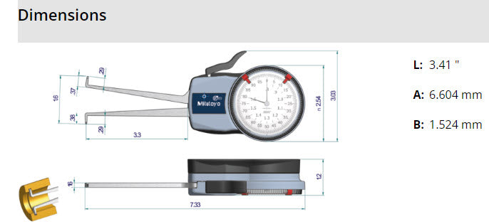 Mitutoyo Metric Internal Dial Caliper Gauge .8-1.6" x .0002" 209-354 (Kroeplin Equivalent H720)