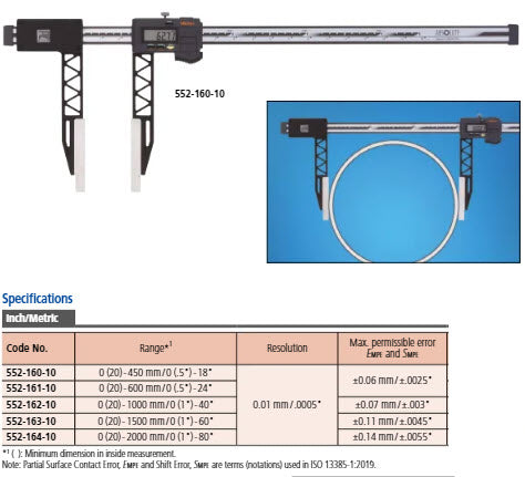 Mitutoyo Digital ABS Carb. Fibre Caliper Long Jaw Inch/Metric, 0-1500mm/0-60", IP66 552-163-10