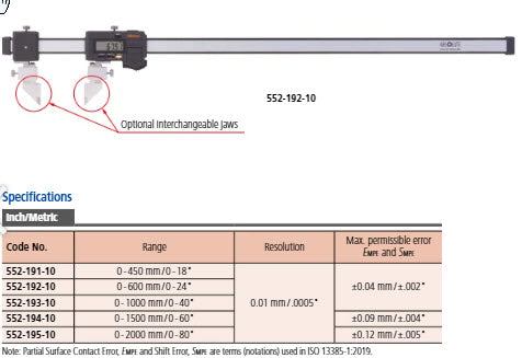 Mitutoyo Digital ABS Carb. Caliper Inter. Jaws Inch/Metric, 0-1500mm/0-60", IP66 552-194-10