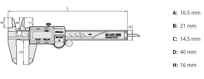 Mitutoyo Digital ABS AOS Caliper 0-100mm, Rod 500-180-30 No Output, Round depth rod 1.9mm