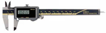 Mitutoyo Digital Solar Caliper, 0-200mm/0-8" No Output, Square Depth Rod & Thumb Roller 500-465