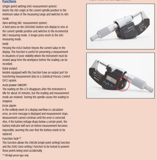 Mitutoyo Micrometer 1"/ 25.4mm IP65 Ratchet Stop-No SPC 293-340-30
