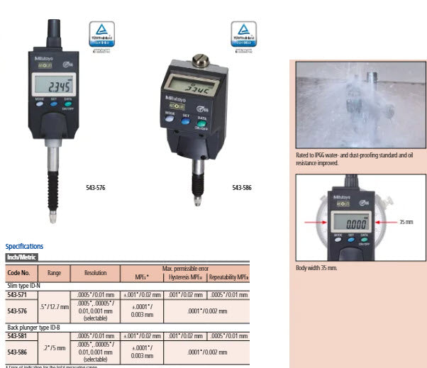 Digital Indicator ID-N, IP66, ANSI/AGD 12.7mm/.5" .001mm/.00005" 543-576