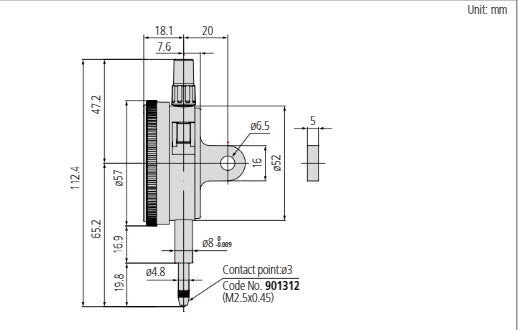 Dial Gauge, Lug Back, ISO Type 10mm, 0,01mm 2047A