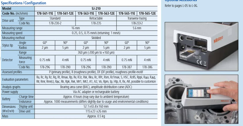 Mitutoyo 178-561-02A Surftest SJ-210 Surface Roughness Tester [inch/mm] R5µm; 4Nm Range 16mm