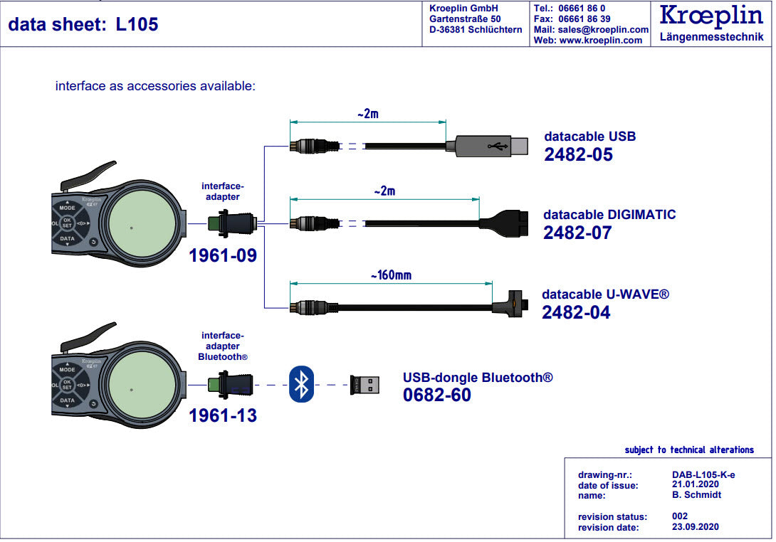 Kroeplin Internal Digital Caliper Gauge L105, 5-15mm/.2-.6" ( Mitutoyo Equivalent 209-935)                                                     ( Mitutoyo Equivalent 209-946)