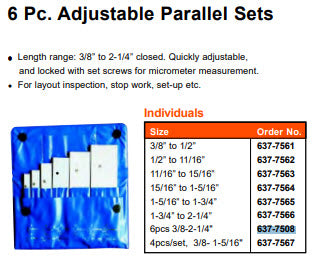 MHC 637-7508 Adjustable Parallels Description : Set of 6 Adjustable Parallels