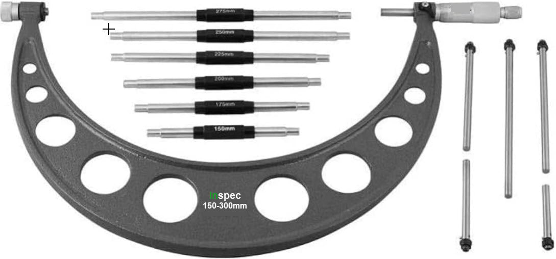 Inspec 106-62-400 Interchangeable Anvil Micrometer 150-300mm Carbide Measuring faces Painted on fine cast frame Graduation .01mm ( Mitutoyo Equivalent 340-352-30) (Insize Equivalent 3506-300)