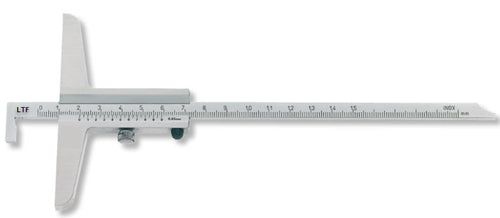 LTF Vernier Depth Gauge 150mm  x 80mm base 02310 Vernier: 0.05 mm. DIN 862 with Hook