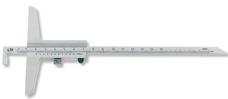 LTF Vernier Depth Gauge 150mm  x 80mm base 02310 Vernier: 0.05 mm. DIN 862 with Hook
