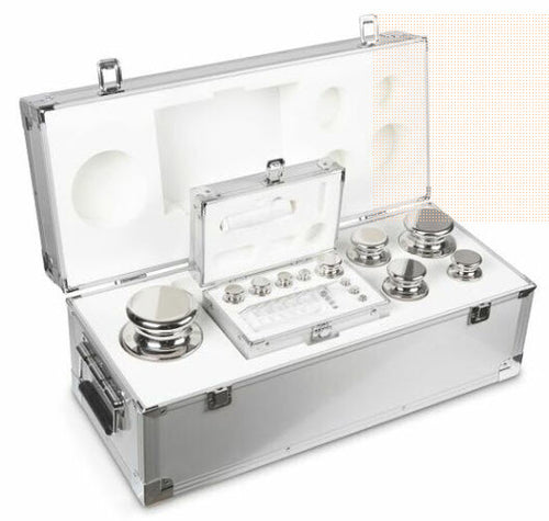Kern 314-096 E2 Weight Sets 1g - 10kg in a lined plastic case Cylindrical shape, polished stainless steel Dust-brush, tweezers and gloves to handle the weights included