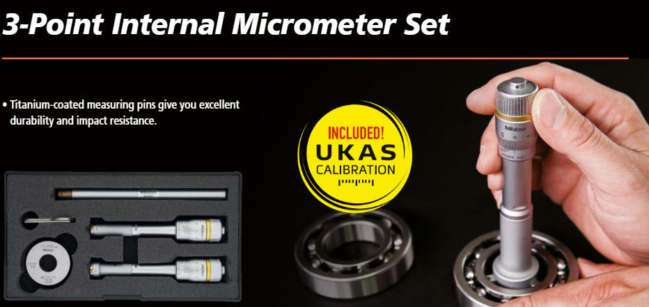 Mitutoyo 3-Point Internal Micrometer Holtest Set 12-20mm (2 pcs.) 368-912 with free UKAS Certificate