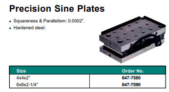 MHC 647-7590 Sine Plate 6 x 6 x 2" Squareness &amp; Parallelism: 0.0002”.