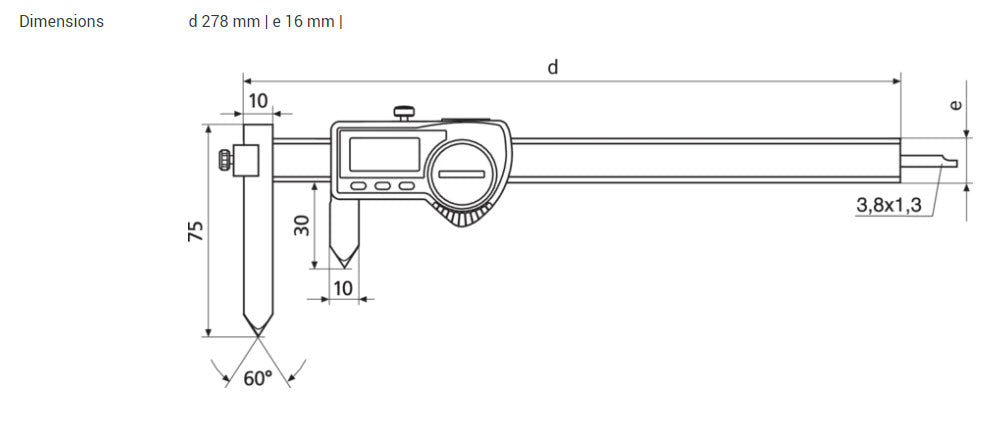 Digital special calipers MarCal 16 EWR-BA Measuring range: 10 - 210 mm Resolution mm/inch: 0.01 / .0005"
