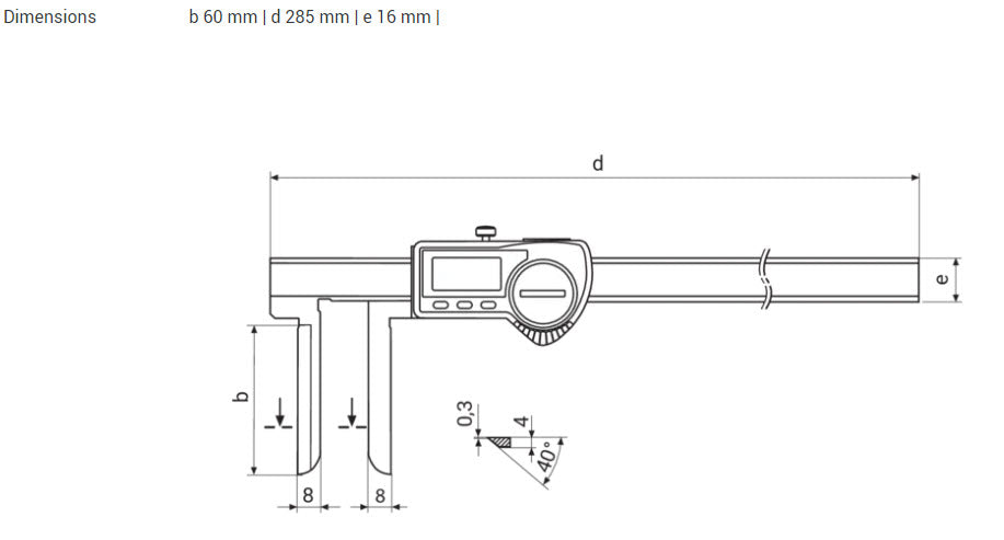 Mahr 4103085 16 EWR-LI Digital Caliper; .4-8"-10-200mm-Narrow Jaw