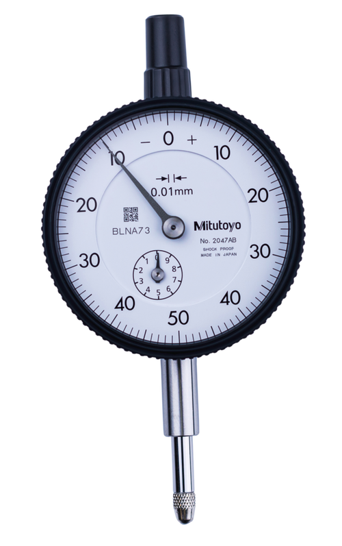 Dial Gauge, Flat Back, ANSI/AGD Type Jewelled Bearing, 10mm, 0,01mm 2047A-11, 3/8" shank