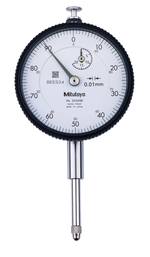 Mitutoyo Dial Indicator, 8mm Stem Dia., Lug Back, Reading 0-100 , Dial Diameter 57mm , Range 0-20mm , Graduation 0.01mm , Accuracy +/-0.02mm  2050F