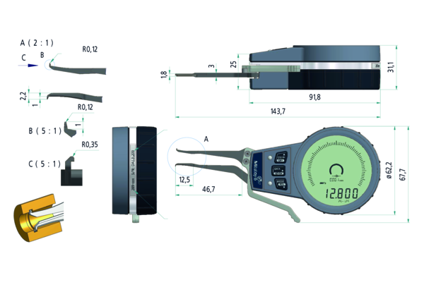 Mitutoyo External Digital  groove Caliper Gauge 209-927 range 2.5-12.5mm (Kroeplin Equivalent G002)
