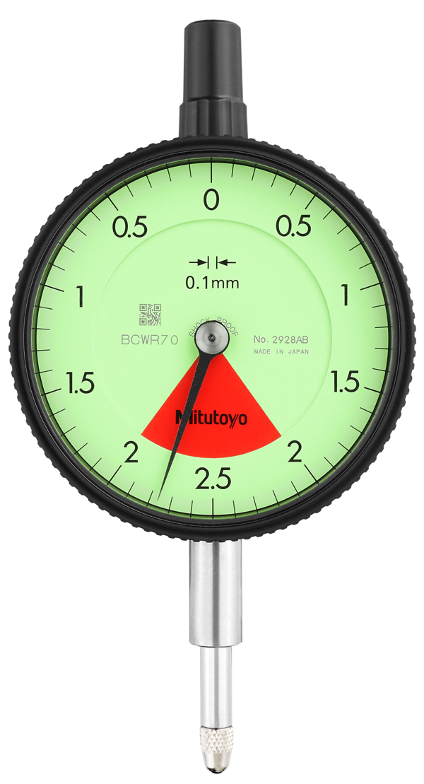 Dial Gauge, Flat Back, ISO Type One Revolution, Shockproof, 4mm, 0,01mm 2928AB