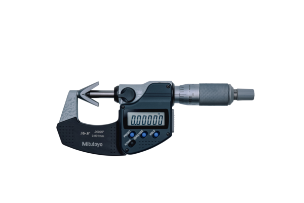 Mitutoyo Digital 3 Flute V-Anvil Micrometer 0,05-0,6" 314-361-30, No grooves