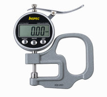 Inspec 322-031 Digital thickness Gauge Accuracy: .03mm/.001" Range: 12.5mm/.5" Resolution: .01mm/.0005" Throat Depth: 30mm