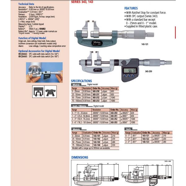 Mitutoyo Digital Caliper Jaw Micrometer 76.2-101.6mm 343-253-30