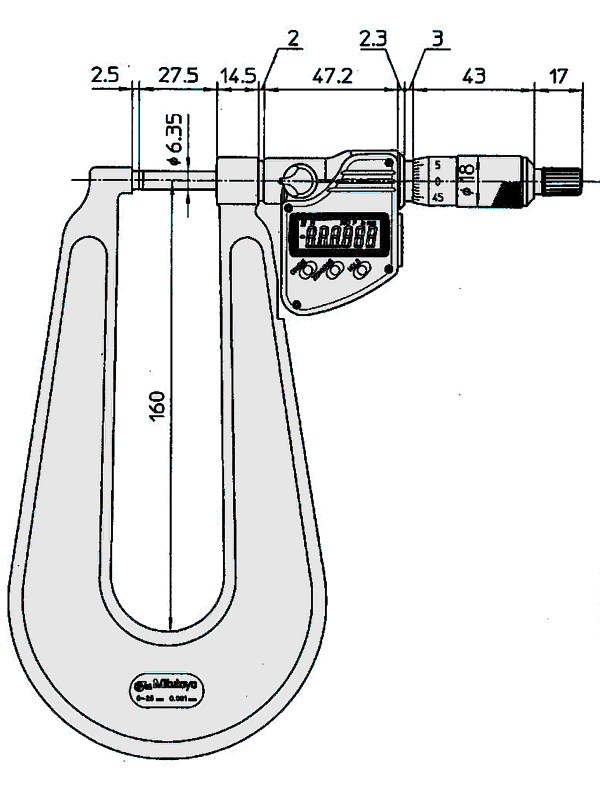 Mitutoyo Digital Sheet Metal Micrometer IP65 Inch/Metric, 0-1", Spherical Anvil 389-361-30