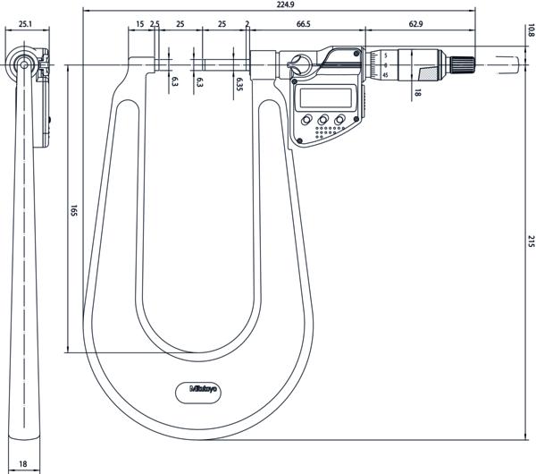 Mitutoyo Digital Sheet Metal Micrometer IP65 Inch/Metric, 1-2", Flat Anvil/Spindle 389-352-30