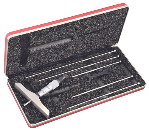 Starrett 445BZ-6R Vernier Depth Gauge, Micrometre Type, 0-6" Range, 0.001" Graduation, 4" Base, 6 Rods, +/-0.0001" Accuracy