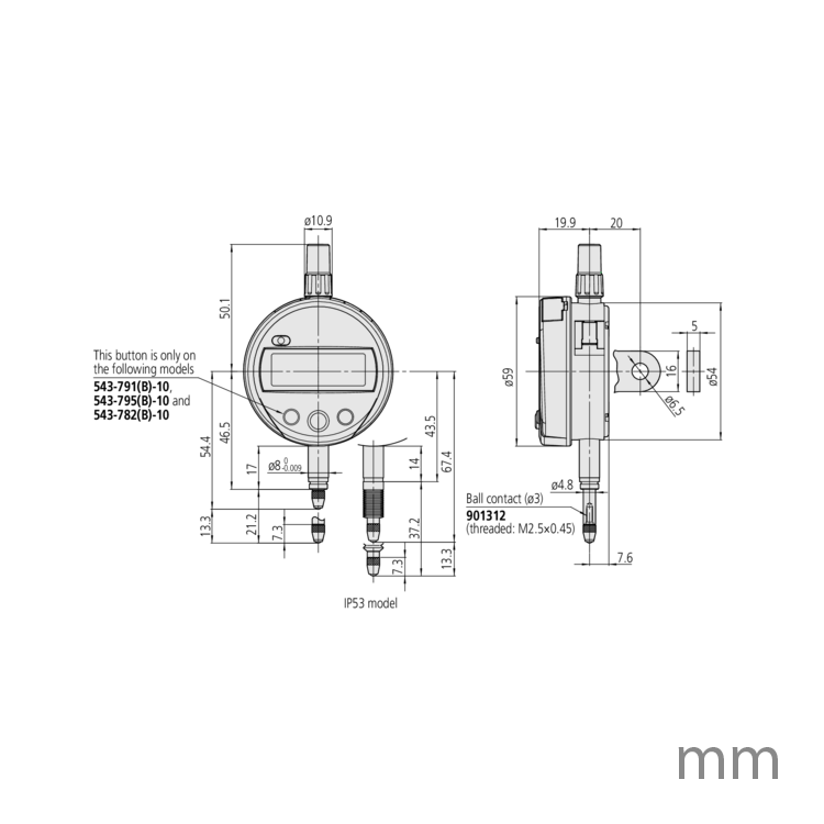 Mitutoyo 543-794B-10 (0.001mm) IP53 Flat Back Digital Indicator ID-S 0-12.7mm