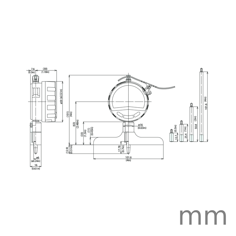 Mitutoyo Digital Depth Gauge 0-8", 0,0005", 101,6mm Base 547-218A