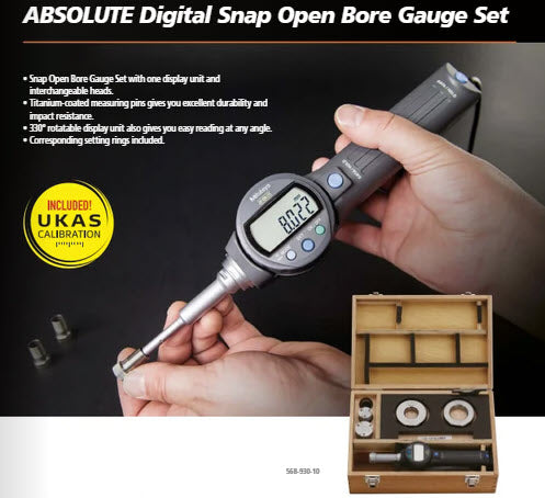 Digital ABS Borematic (Internal) Inch/Metric, 12.7-25.4mm/.5-1", Interchangeable heads Set 568-929-10, with free UKAS Certificate