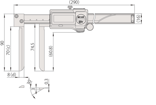 Mitutoyo Digital ABS Knife-Edge Caliper 10,1-200mm, IP67, Thumb Roller 573-642-20