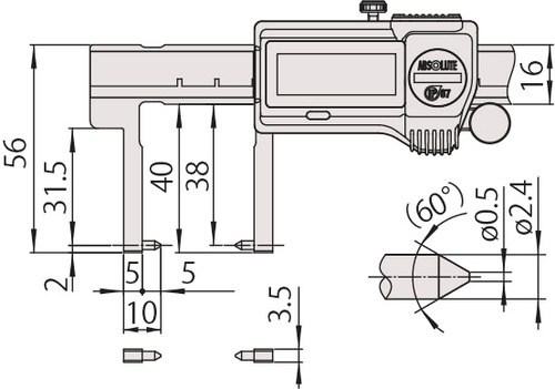 Mitutoyo Digital ABS Neck Point Jaw Caliper 0-150mm, IP67, Thumb Roller 573-652-20