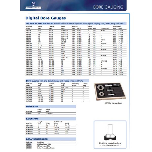 Bowers XT3 Digital Bore Gauge Set With Bluetooth  3/4-2" SXTD5i-BT