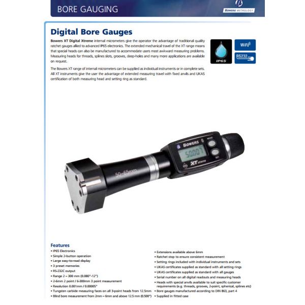 Bowers XT3 Digital Bore Gauge Set 3/4-2" SXTD5i