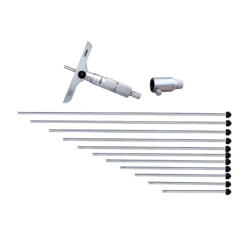 Insize Depth Micrometer, Interchangeable Rods 0-300mm base 101mm