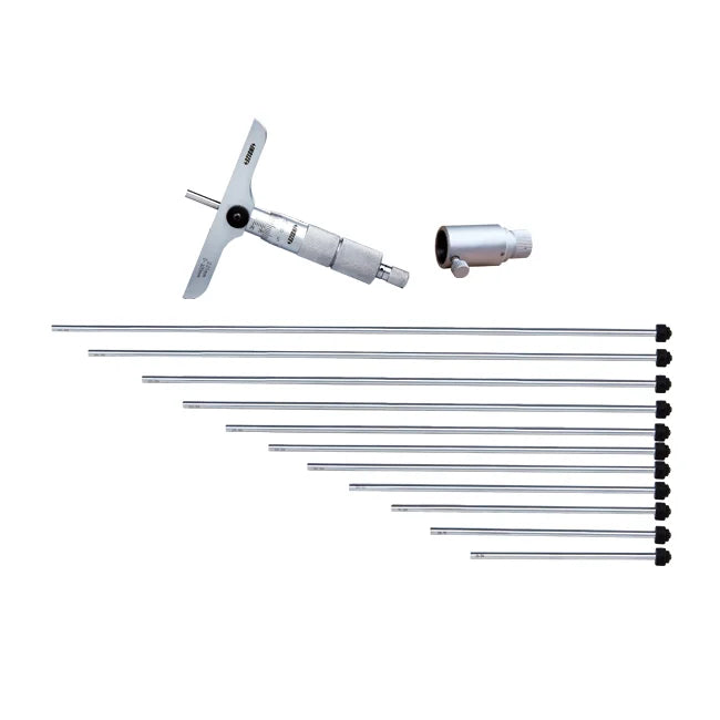 Insize Depth Micrometer, Interchangeable Rods 0-300mm base 101mm