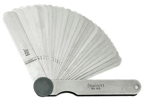 Starrett 66 Inch Thickness Gauge 66 Thickness Gauges Tempered Steel Thickness Gauge, .0015-.025" Range, 26 Leaves