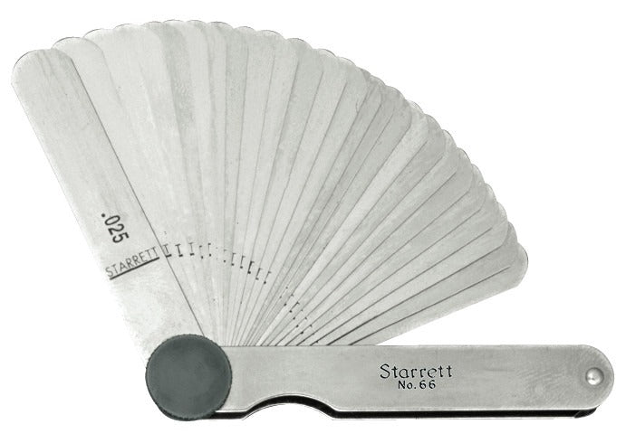 Starrett 66 Inch Thickness Gauge 66 Thickness Gauges Tempered Steel Thickness Gauge, .0015-.025" Range, 26 Leaves