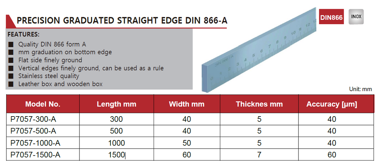 P7057-300-A Graduated Straight Edge DIN 866-A 300