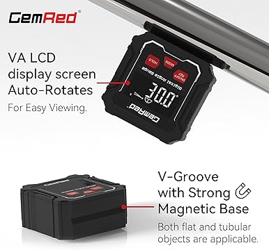 GemRed Digital Angle Gauge Engineers Level DAG-V1 (DAG-V1 Hold Function) accuracy of ± 0.2° and a resolution of 0.1°